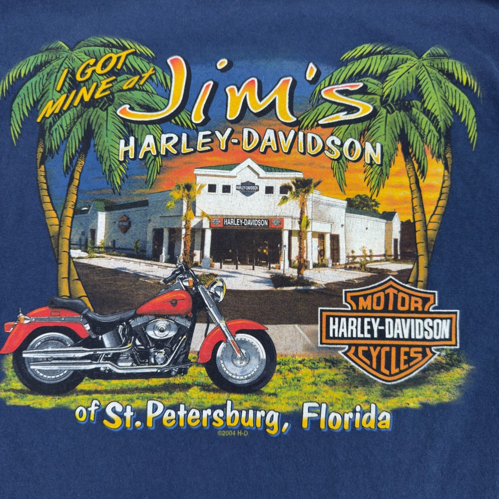 Harley-Davidson Jim's St. Petersburg Florida Graphic T-Shirt Blue Size Medium
